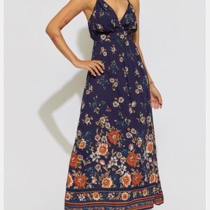 Navy Blue Floral Maxi Sundress. Size Large